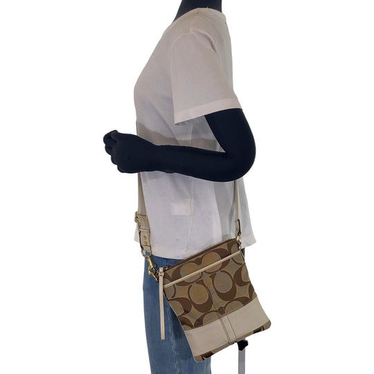 COACH Shoulder Bag canvas beige Signature