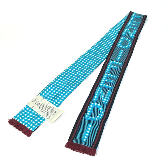 FENDI scarf silk Blue type Rappy logo Women Used Authentic