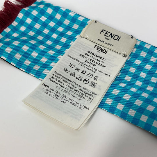 FENDI scarf silk Blue type Rappy logo Women Used Authentic
