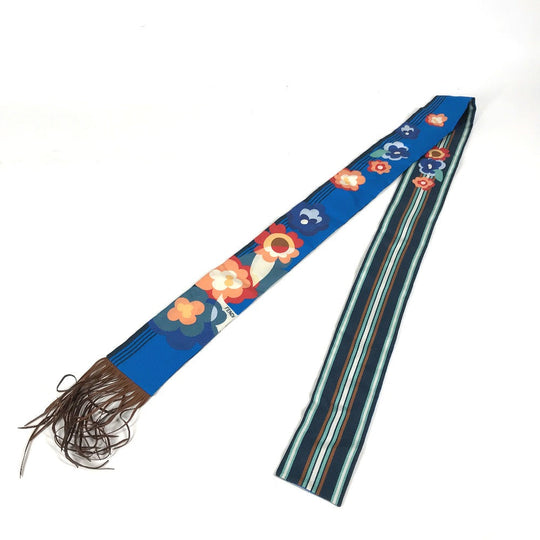 FENDI scarf FXT111 silk blue Lappy Fringe Women Used Authentic