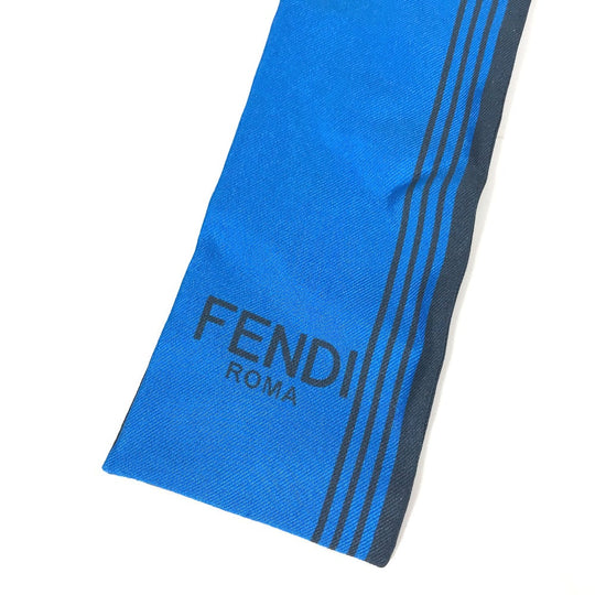 FENDI scarf FXT111 silk blue Lappy Fringe Women Used Authentic
