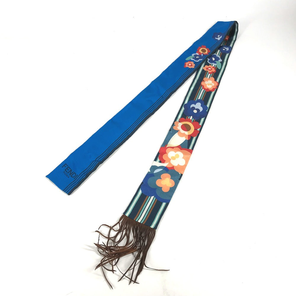 FENDI scarf FXT111 silk blue Lappy Fringe Women Used Authentic