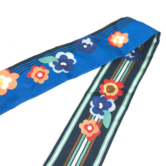 FENDI scarf FXT111 silk blue Lappy Fringe Women Used Authentic