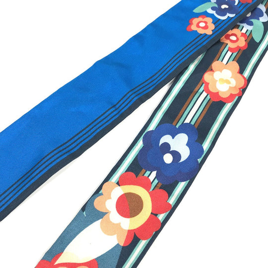 FENDI scarf FXT111 silk blue Lappy Fringe Women Used Authentic