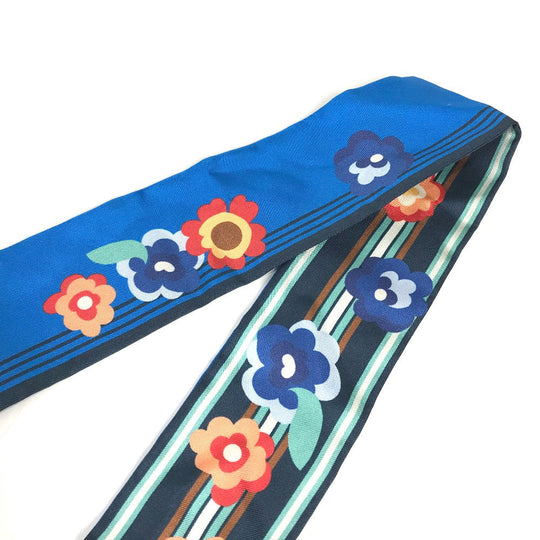FENDI scarf FXT111 silk blue Lappy Fringe Women Used Authentic