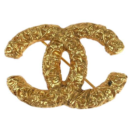 CHANEL Brooch metal Gold gold Brooch COCO Mark lava Women Used Authentic