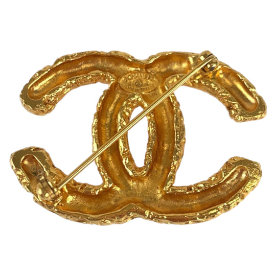 CHANEL Brooch metal Gold gold Brooch COCO Mark lava Women Used Authentic