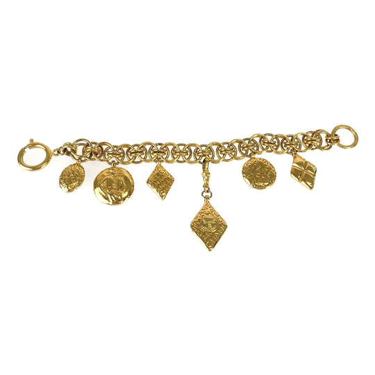 CHANEL bracelet plating gold bracelet Mademoiselle Logo charm Women Used Authentic