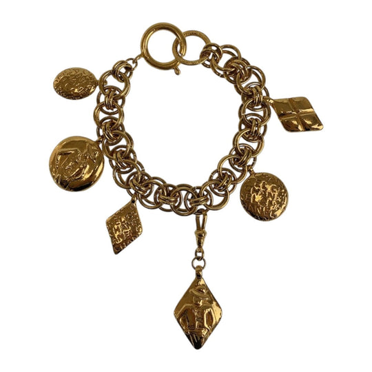 CHANEL bracelet plating gold bracelet Mademoiselle Logo charm Women Used Authentic