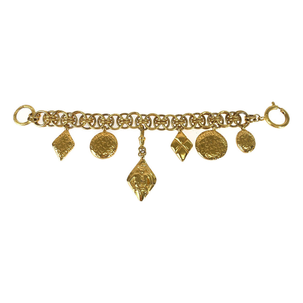 CHANEL bracelet plating gold bracelet Mademoiselle Logo charm Women Used Authentic