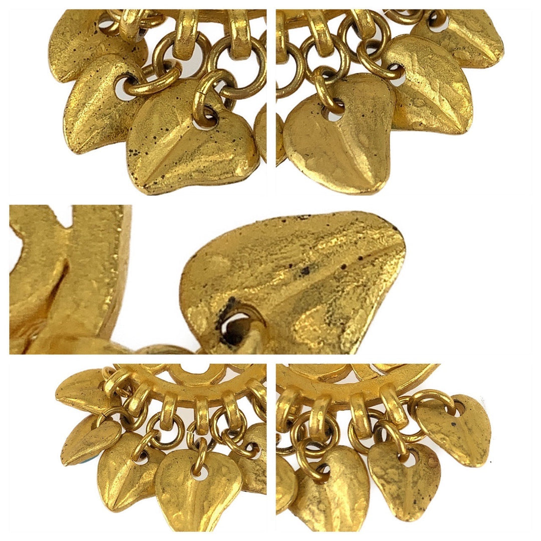 CHANEL Earring plating Gold Red Blue Earring Swing Earring COCO Mark Stone Women Used Authentic