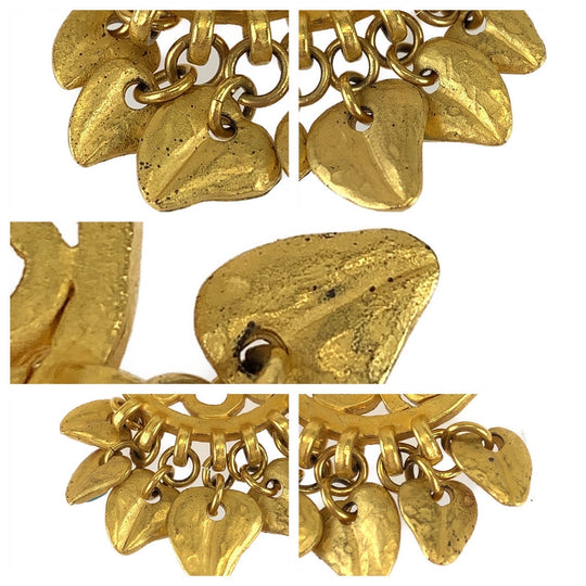 CHANEL Earring plating Gold Red Blue Earring Swing Earring COCO Mark Stone Women Used Authentic