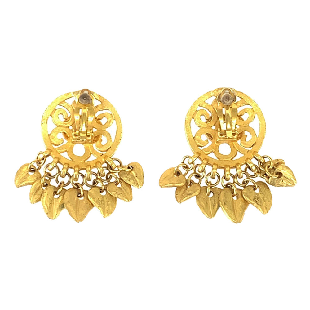 CHANEL Earring plating Gold Red Blue Earring Swing Earring COCO Mark Stone Women Used Authentic