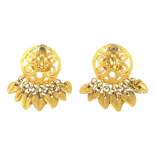 CHANEL Earring plating Gold Red Blue Earring Swing Earring COCO Mark Stone Women Used Authentic