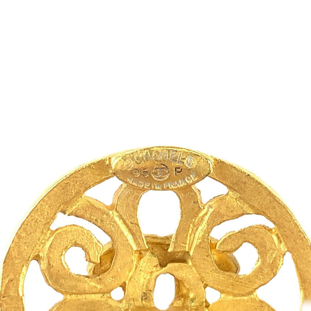 CHANEL Earring plating Gold Red Blue Earring Swing Earring COCO Mark Stone Women Used Authentic