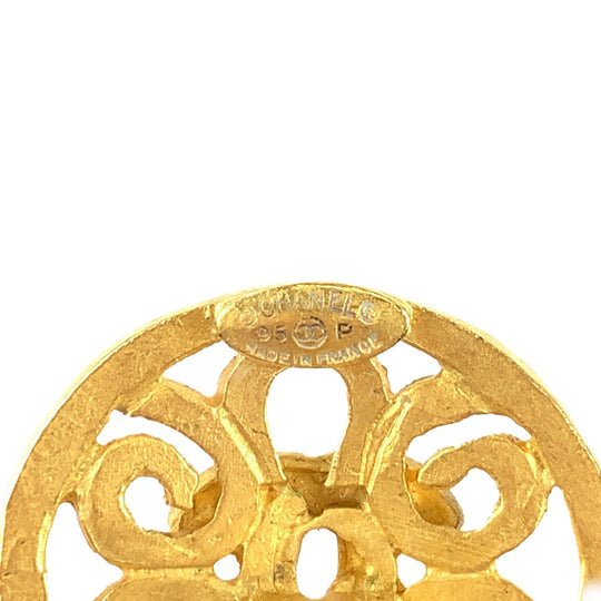 CHANEL Earring plating Gold Red Blue Earring Swing Earring COCO Mark Stone Women Used Authentic