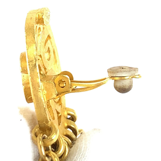 CHANEL Earring plating Gold Red Blue Earring Swing Earring COCO Mark Stone Women Used Authentic