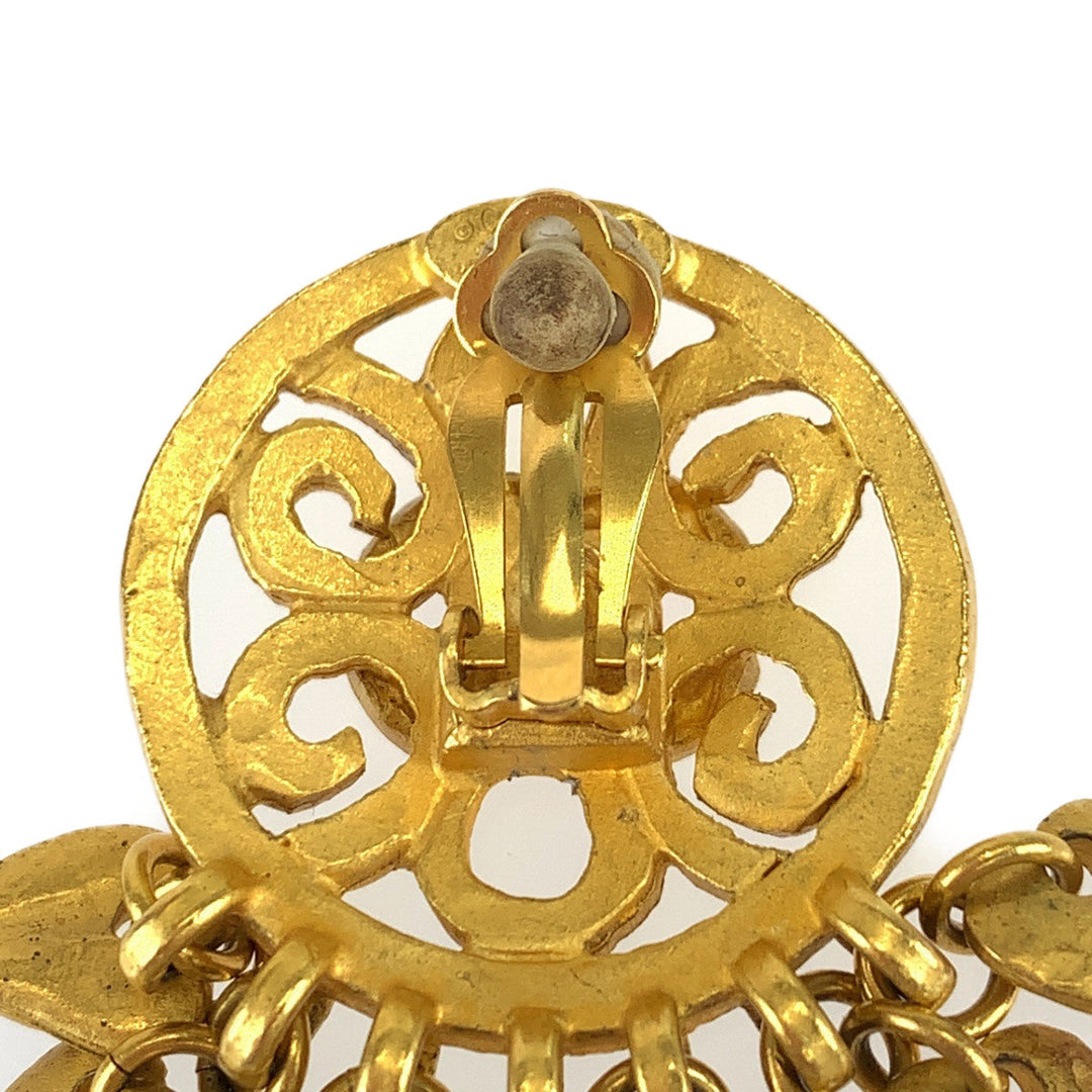 CHANEL Earring plating Gold Red Blue Earring Swing Earring COCO Mark Stone Women Used Authentic