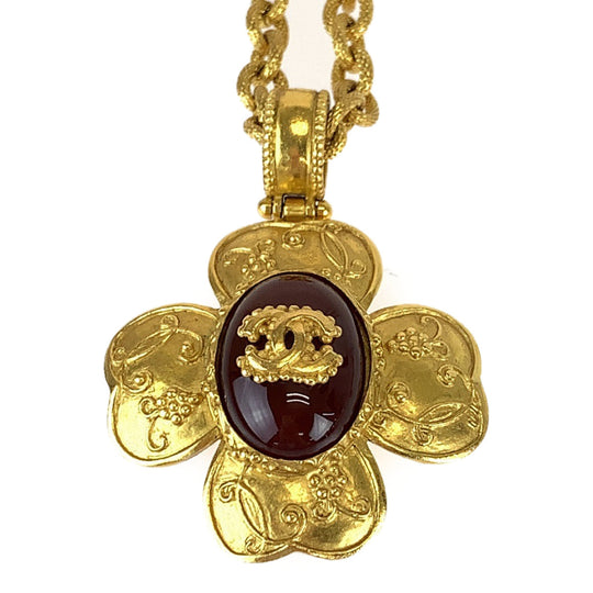 CHANEL Necklace plating Gold Wine Red Necklace Pendant Gripoa COCO Mark Stone Women Used Authentic