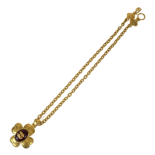 CHANEL Necklace plating Gold Wine Red Necklace Pendant Gripoa COCO Mark Stone Women Used Authentic