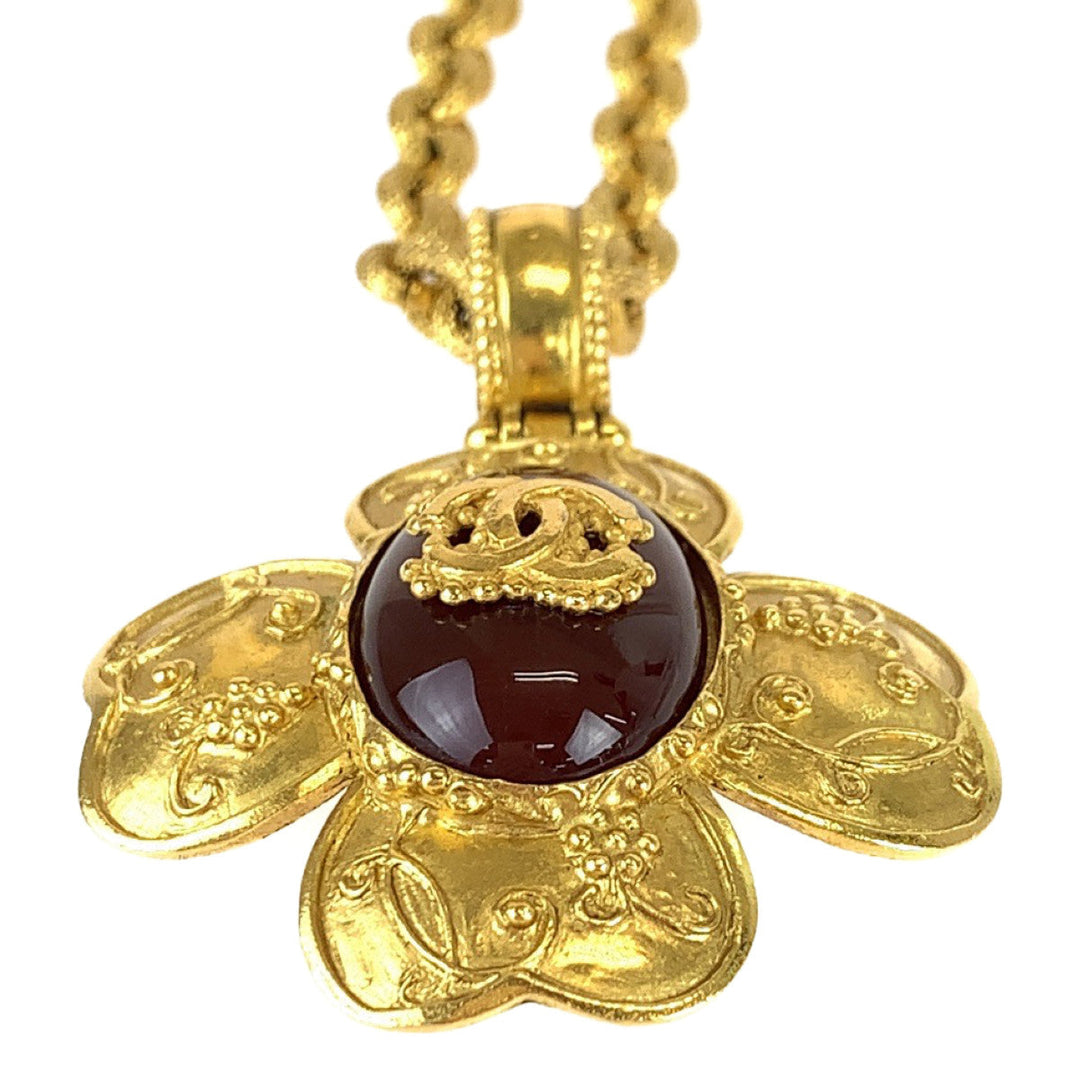 CHANEL Necklace plating Gold Wine Red Necklace Pendant Gripoa COCO Mark Stone Women Used Authentic