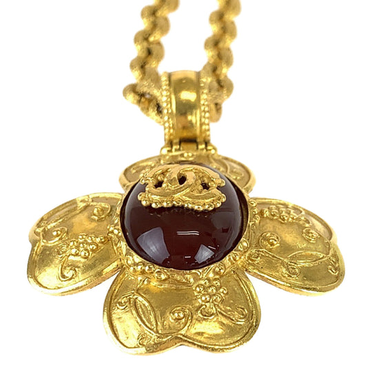 CHANEL Necklace plating Gold Wine Red Necklace Pendant Gripoa COCO Mark Stone Women Used Authentic