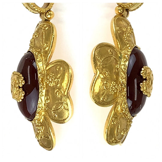 CHANEL Necklace plating Gold Wine Red Necklace Pendant Gripoa COCO Mark Stone Women Used Authentic