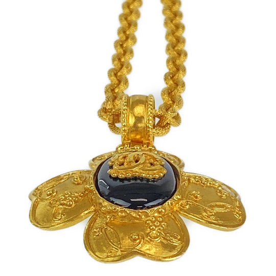 CHANEL Necklace plating Gold black Necklace Pendant Gripoa Natural Stone COCO Mark Women Used Authentic