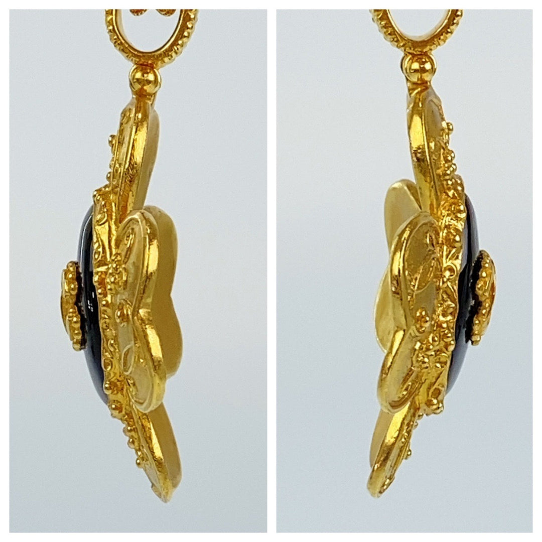 CHANEL Necklace plating Gold black Necklace Pendant Gripoa Natural Stone COCO Mark Women Used Authentic