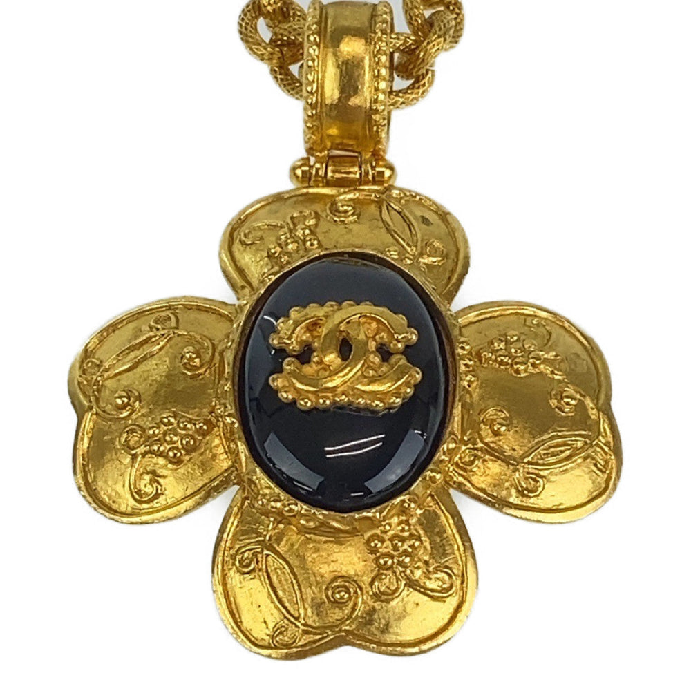 CHANEL Necklace plating Gold black Necklace Pendant Gripoa Natural Stone COCO Mark Women Used Authentic