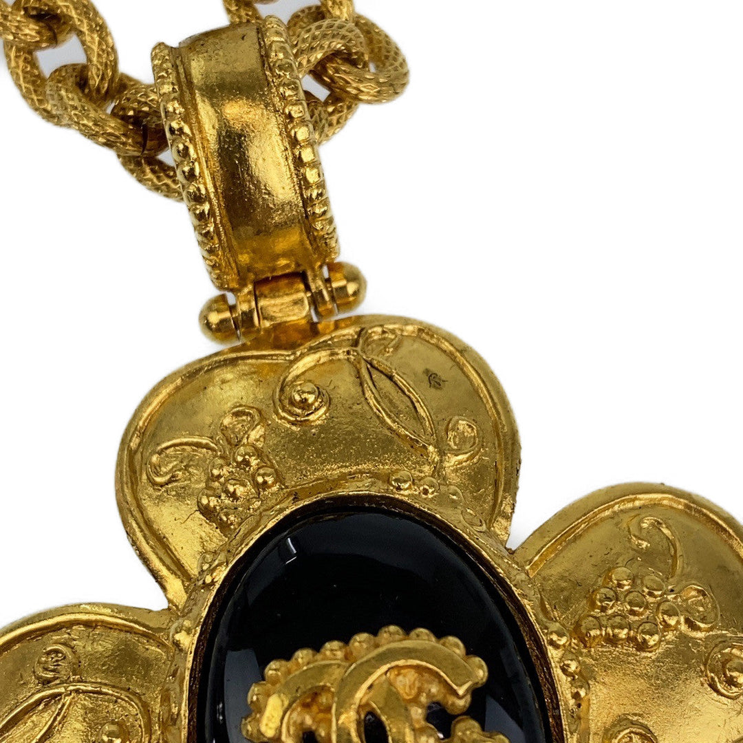 CHANEL Necklace plating Gold black Necklace Pendant Gripoa Natural Stone COCO Mark Women Used Authentic