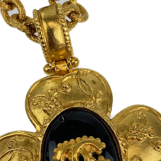 CHANEL Necklace plating Gold black Necklace Pendant Gripoa Natural Stone COCO Mark Women Used Authentic