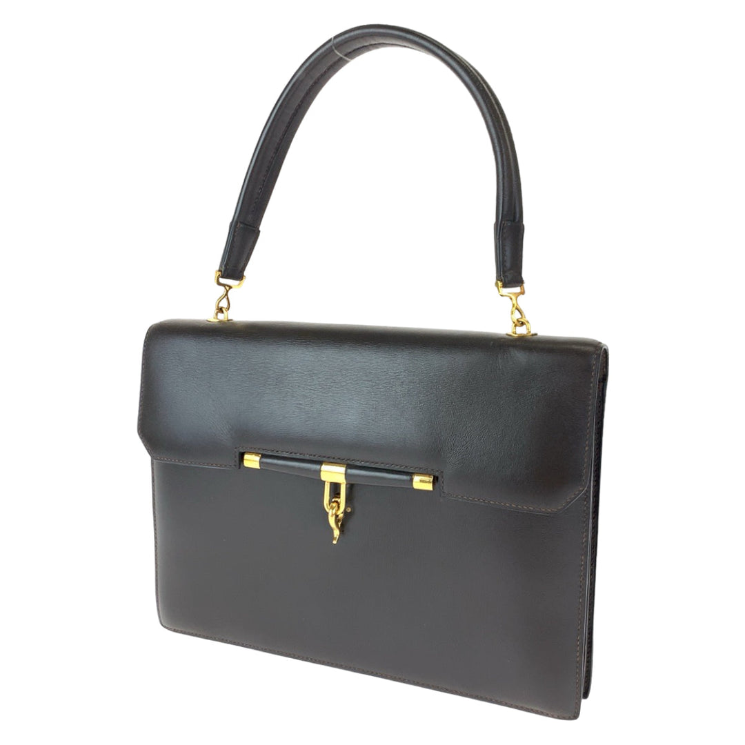 HERMES Handbag leather Dark Brown Gold Metal Handbag Paronniere Women Used Authentic