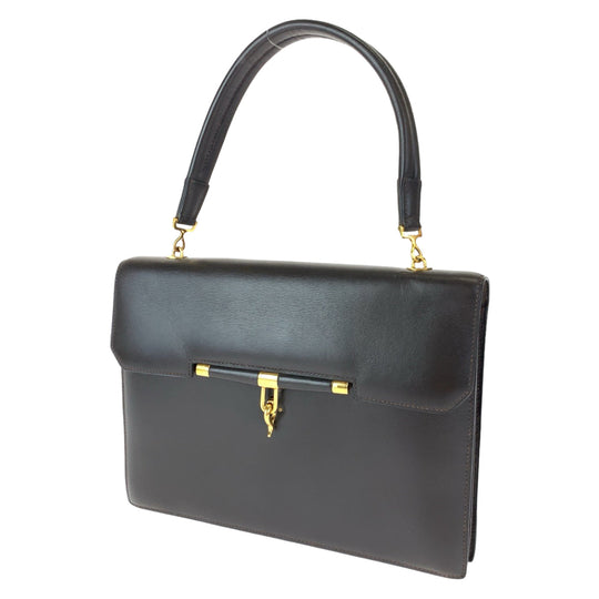HERMES Handbag leather Dark Brown Gold Metal Handbag Paronniere Women Used Authentic