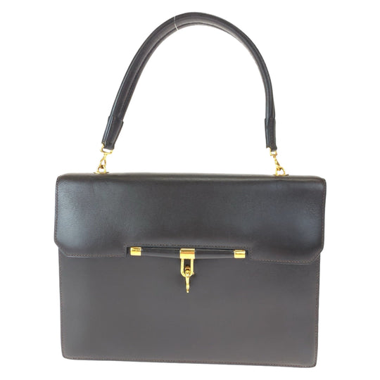 HERMES Handbag leather Dark Brown Gold Metal Handbag Paronniere Women Used Authentic