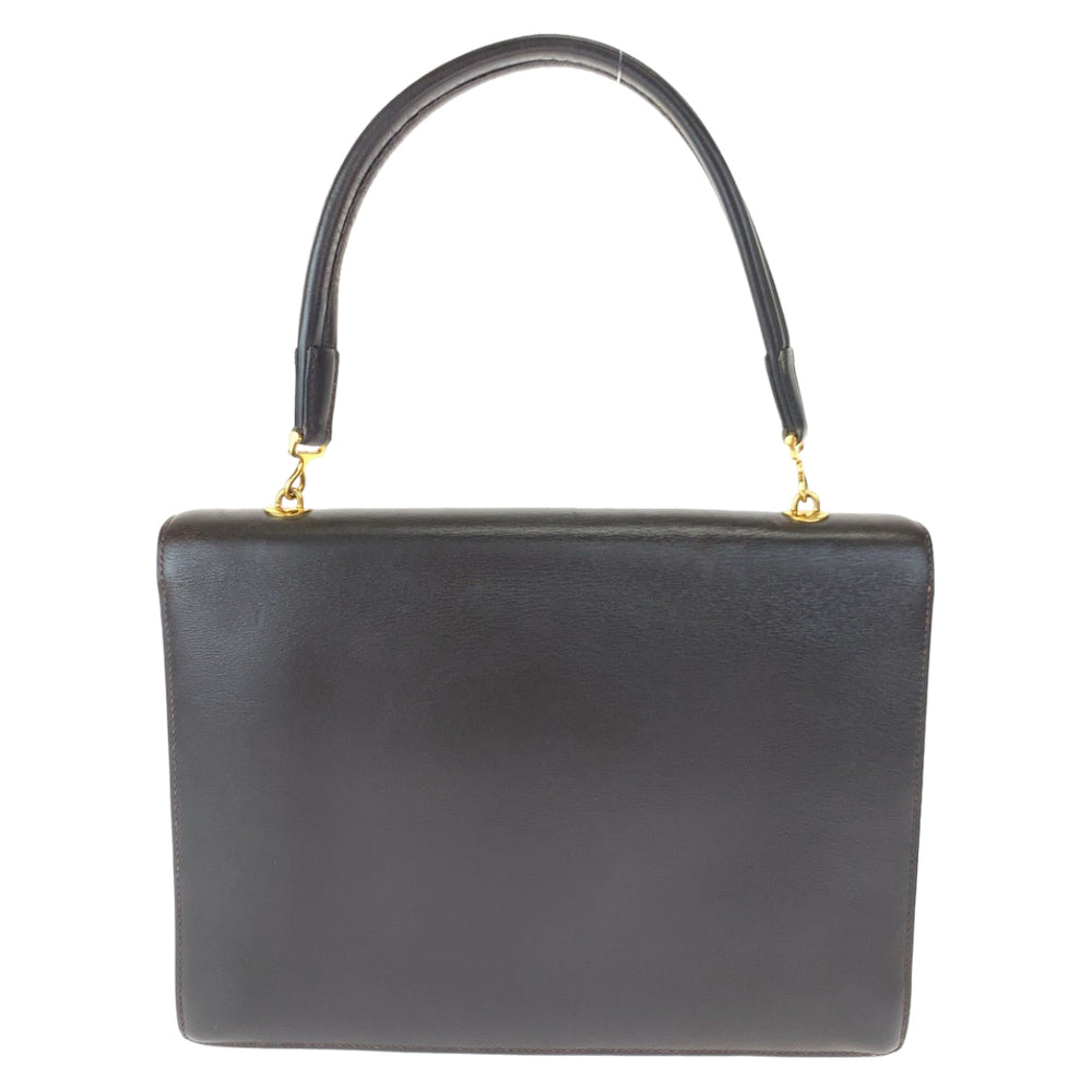 HERMES Handbag leather Dark Brown Gold Metal Handbag Paronniere Women Used Authentic