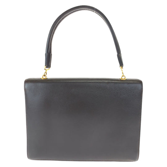 HERMES Handbag leather Dark Brown Gold Metal Handbag Paronniere Women Used Authentic