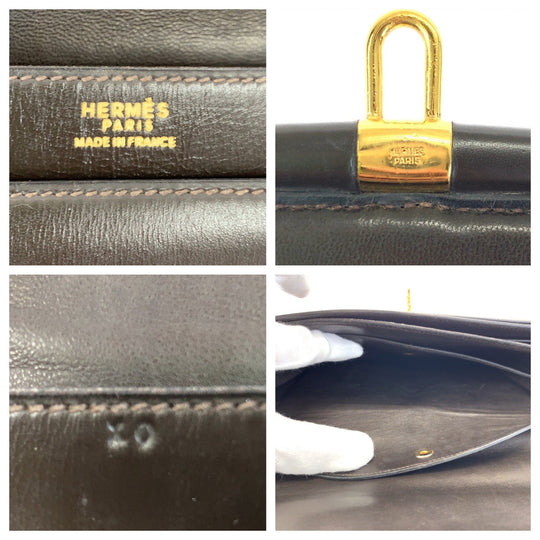 HERMES Handbag leather Dark Brown Gold Metal Handbag Paronniere Women Used Authentic