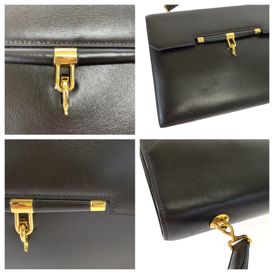 HERMES Handbag leather Dark Brown Gold Metal Handbag Paronniere Women Used Authentic