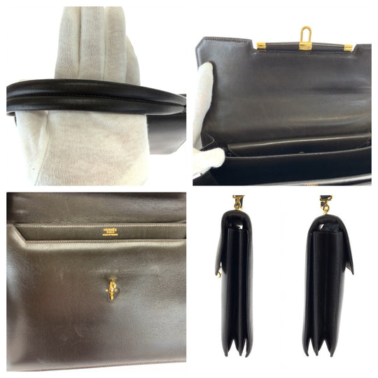 HERMES Handbag leather Dark Brown Gold Metal Handbag Paronniere Women Used Authentic