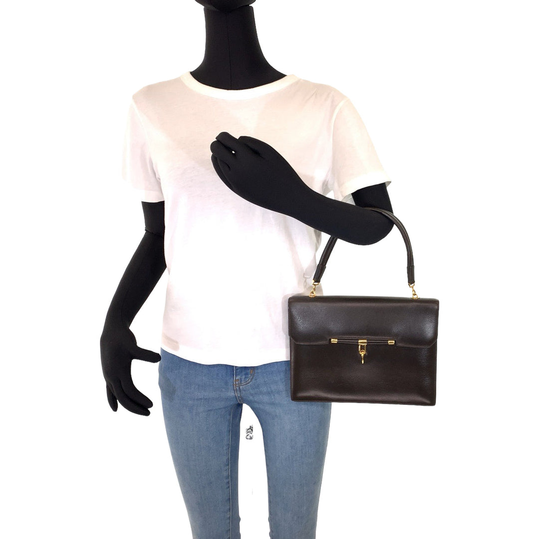 HERMES Handbag leather Dark Brown Gold Metal Handbag Paronniere Women Used Authentic