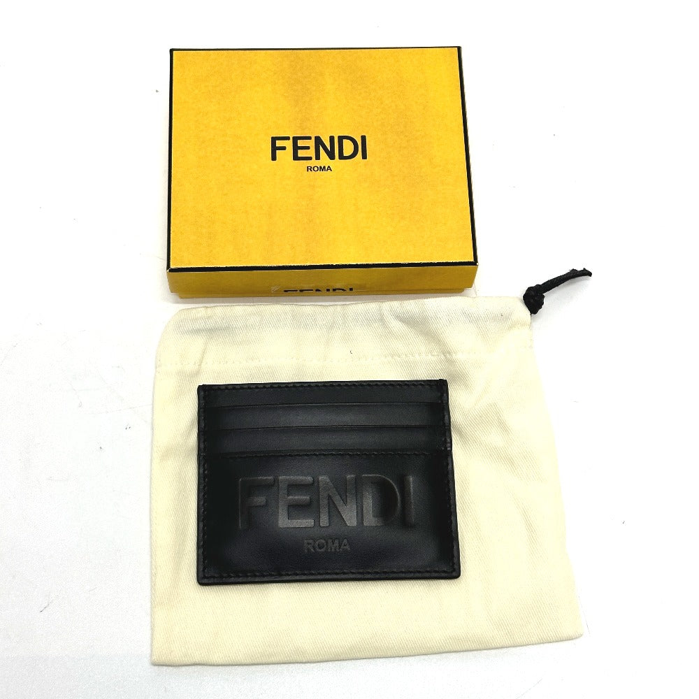 FENDI Card Case 7M0164 leather black logo mens Used Authentic