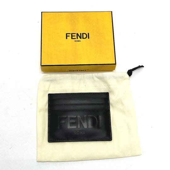 FENDI Card Case 7M0164 leather black logo mens Used Authentic