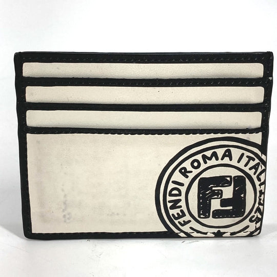 FENDI Card Case 7M0164 leather white Joshua Vides Collaboration logo mens Used Authentic