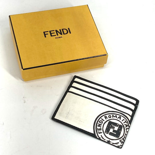 FENDI Card Case 7M0164 leather white Joshua Vides Collaboration logo mens Used Authentic