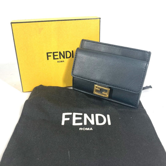 FENDI Card Case 8M0423 leather black name card holder Baguette Card Case Women Used Authentic
