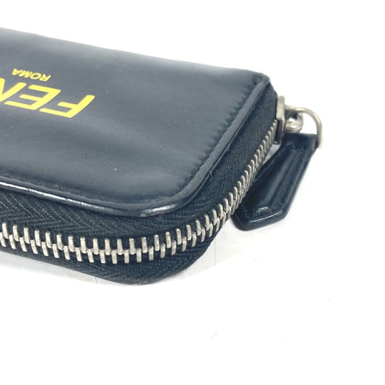 FENDI Coin case 7M0257 leather black logo Zip Around mens Used Authentic