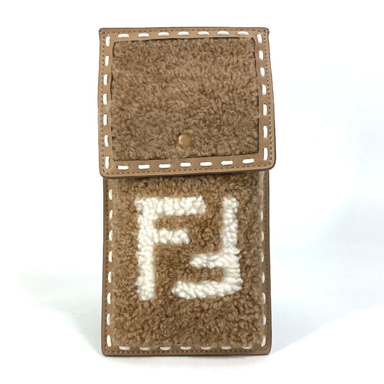 FENDI Pouch 7AS047 Fur, Leather beige Smartphone case phone pouch Women Used Authentic