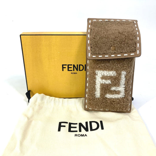FENDI Pouch 7AS047 Fur, Leather beige Smartphone case phone pouch Women Used Authentic