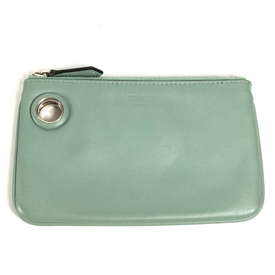 FENDI Pouch 8BS007 leather green Coin case Wallet Clutch Small Women Used Authentic